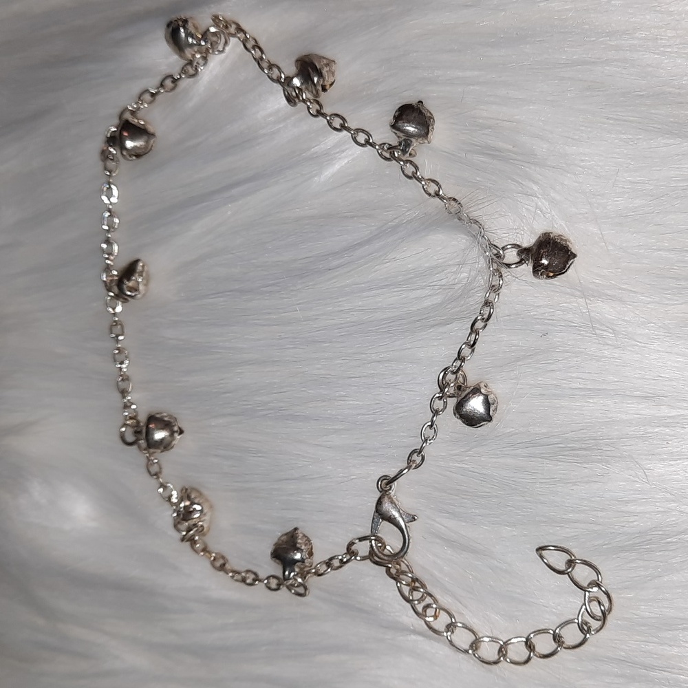 anklet bell cha cha 8in+ anklet or bracelet silvertone adjustable Boho